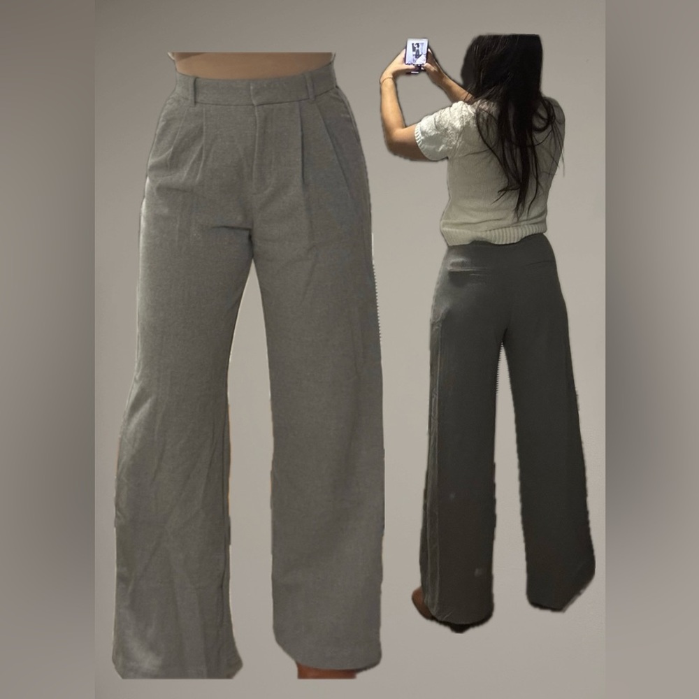 ABERCROMBIE GREY WIDE LEG HIGH RISE TROUSER